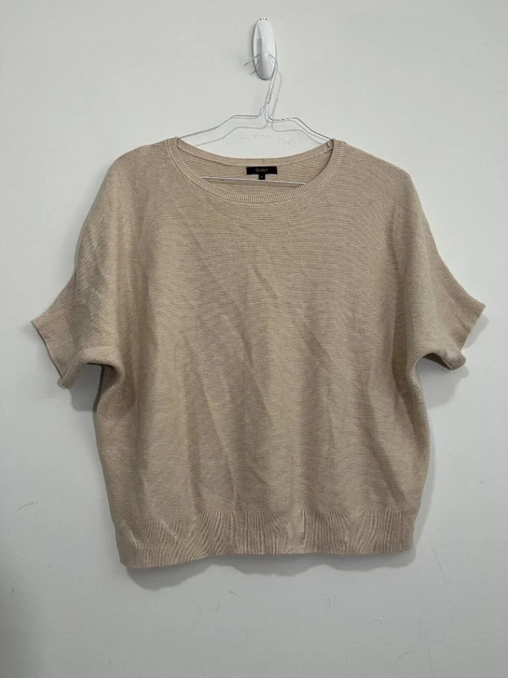 Quince Lightweight Cotton Cashmere Link-Stitch Dolman Sweater L Heather Oatmeal